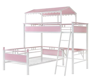 Alexia - Twin Over Twin Workstation Bunk Bed - Pink and White