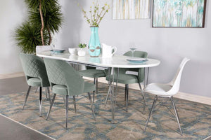 Heather - Oval Dining Table With Hairpin Legs - Matte White and Chrome