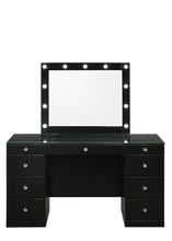 Avery - Vanity Desk With Glass Top, Led Mirror & Stool - Black