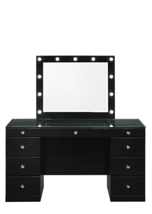 Avery - Vanity Desk With Glass Top And LED Mirror - Black