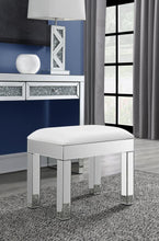 Roxie - Rectangular Upholstered Vanity Stool - White and Mirror
