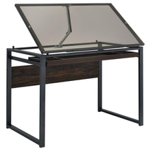 Pantano - Glass Top Drafting Desk - Dark - Gunmetal And Chestnut