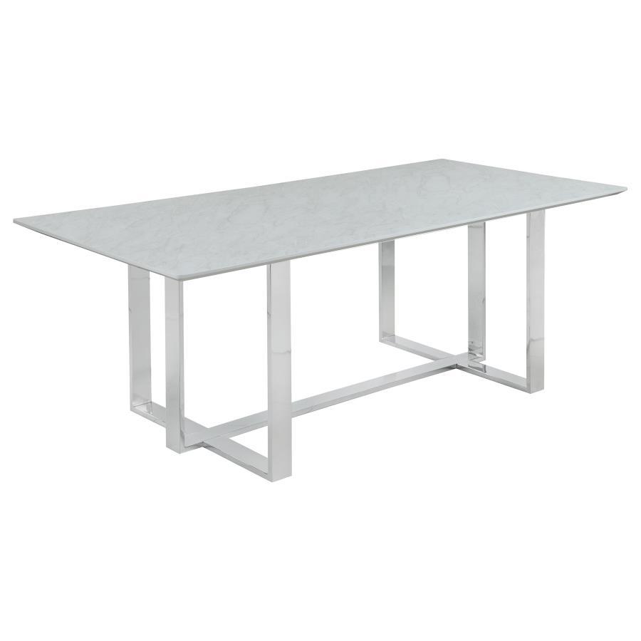 Annika - Rectangular Glass Top Dining Table - White and Chrome