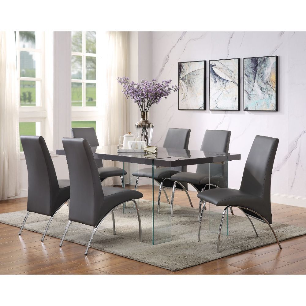 Noland - Dining Table - Gray High Gloss & Clear Glass