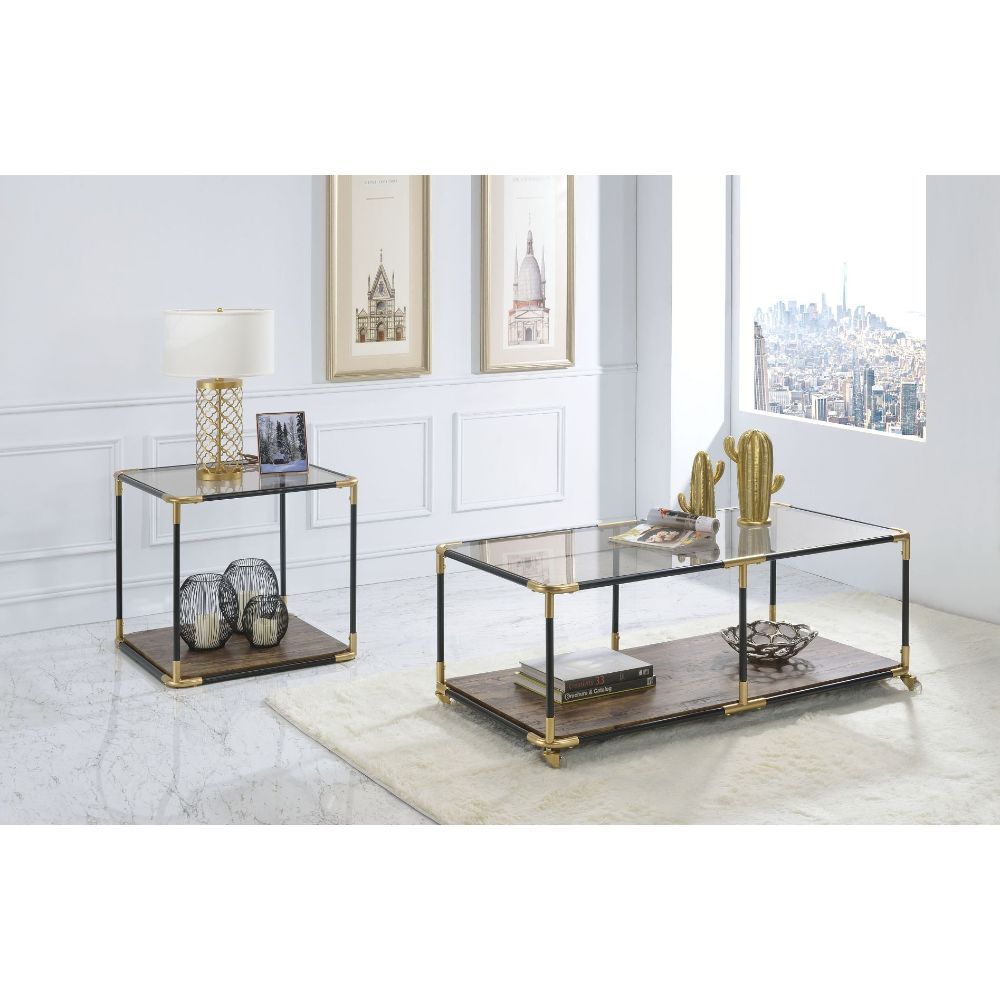 Heleris - End Table - Black/Gold & Smoky Glass