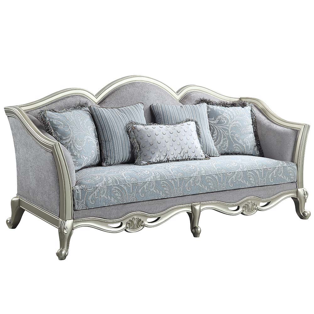 Qunsia - Sofa - Light Gray Linen & Champagne Finish